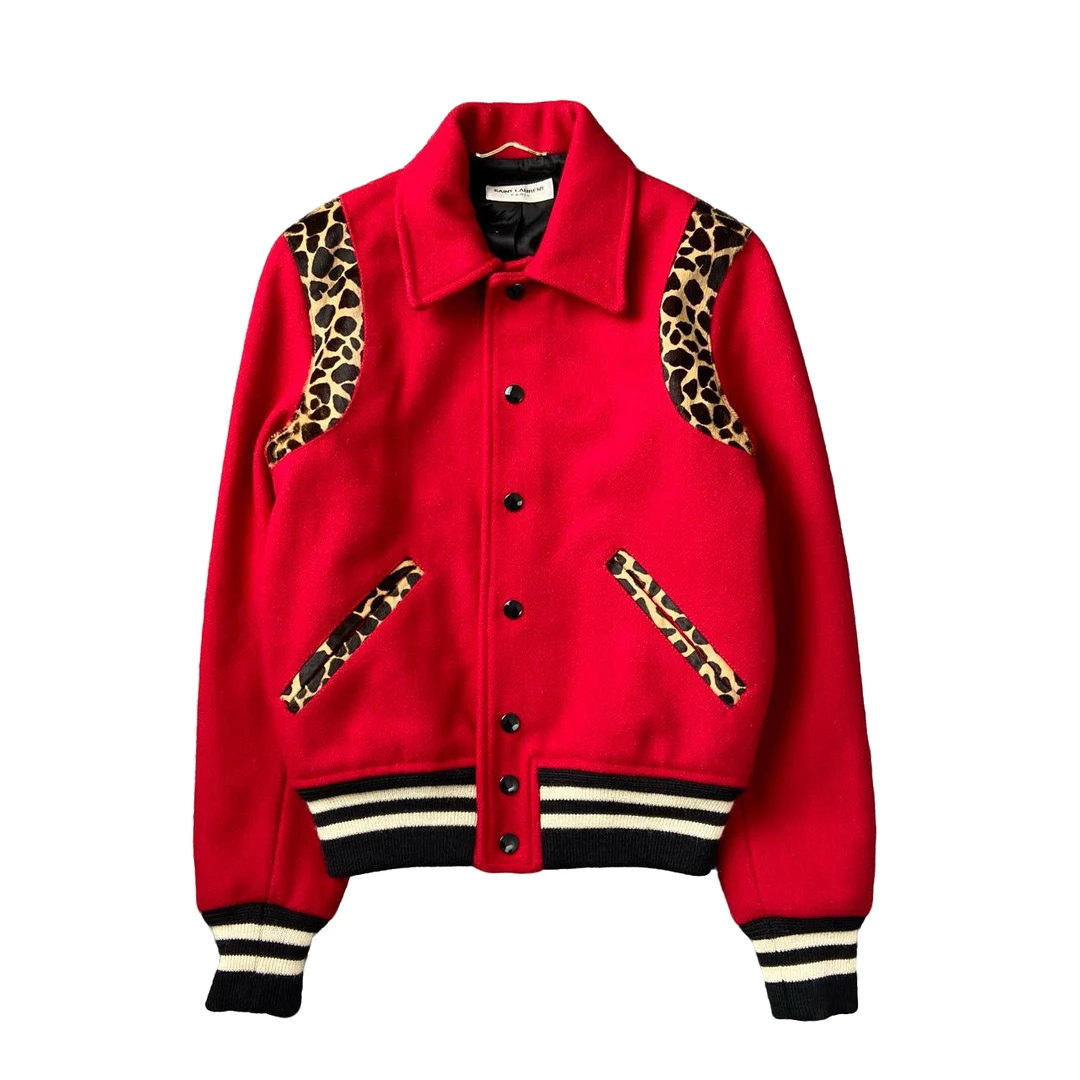 95新 YSL/圣罗兰 CD SAINT LAURENT豹纹棒球夹克/34码/98新/15117