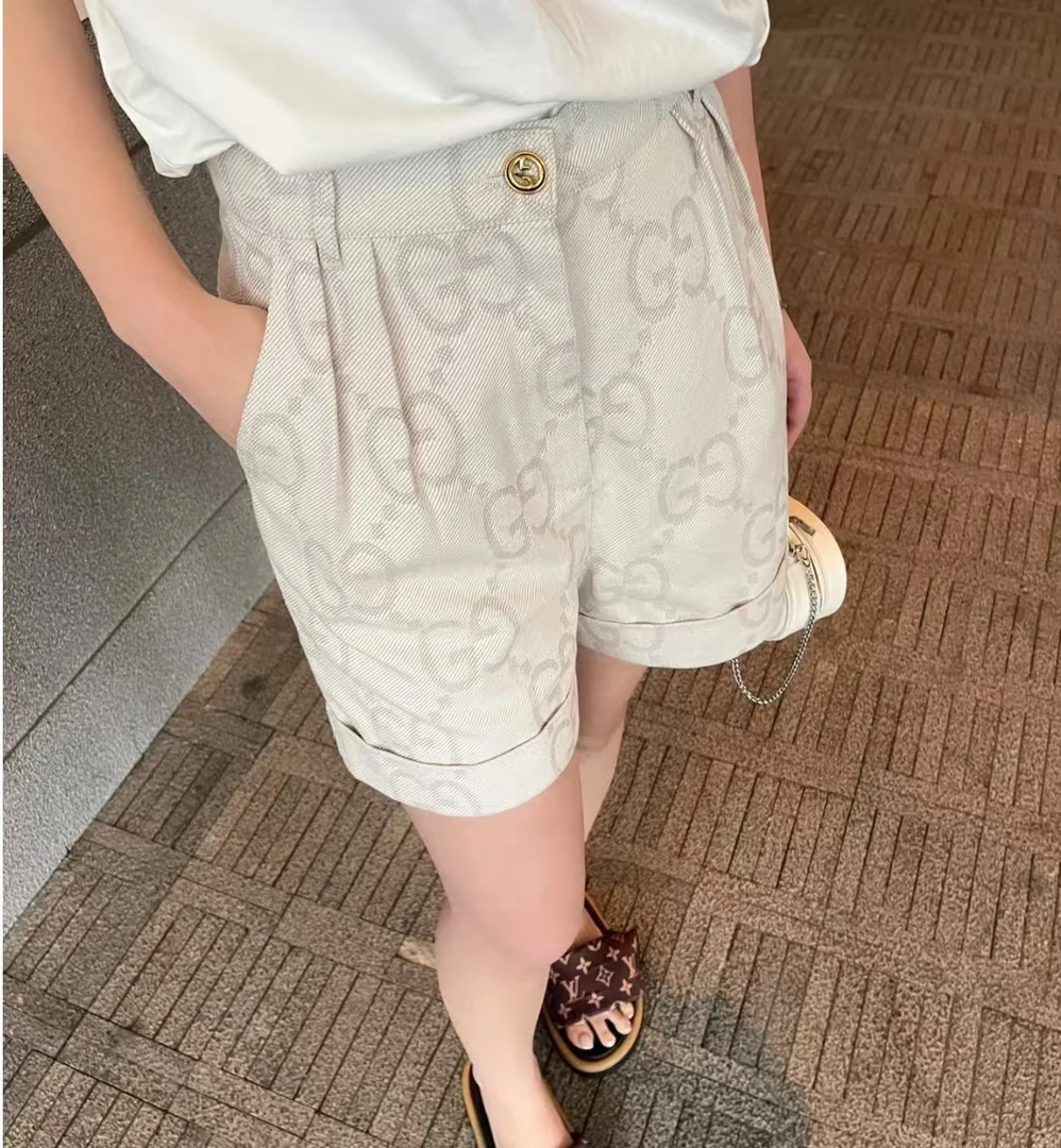 99新 GUCCI/古驰 5034/GUCCI 米白色GG图案纯色休闲短裤/40码99新