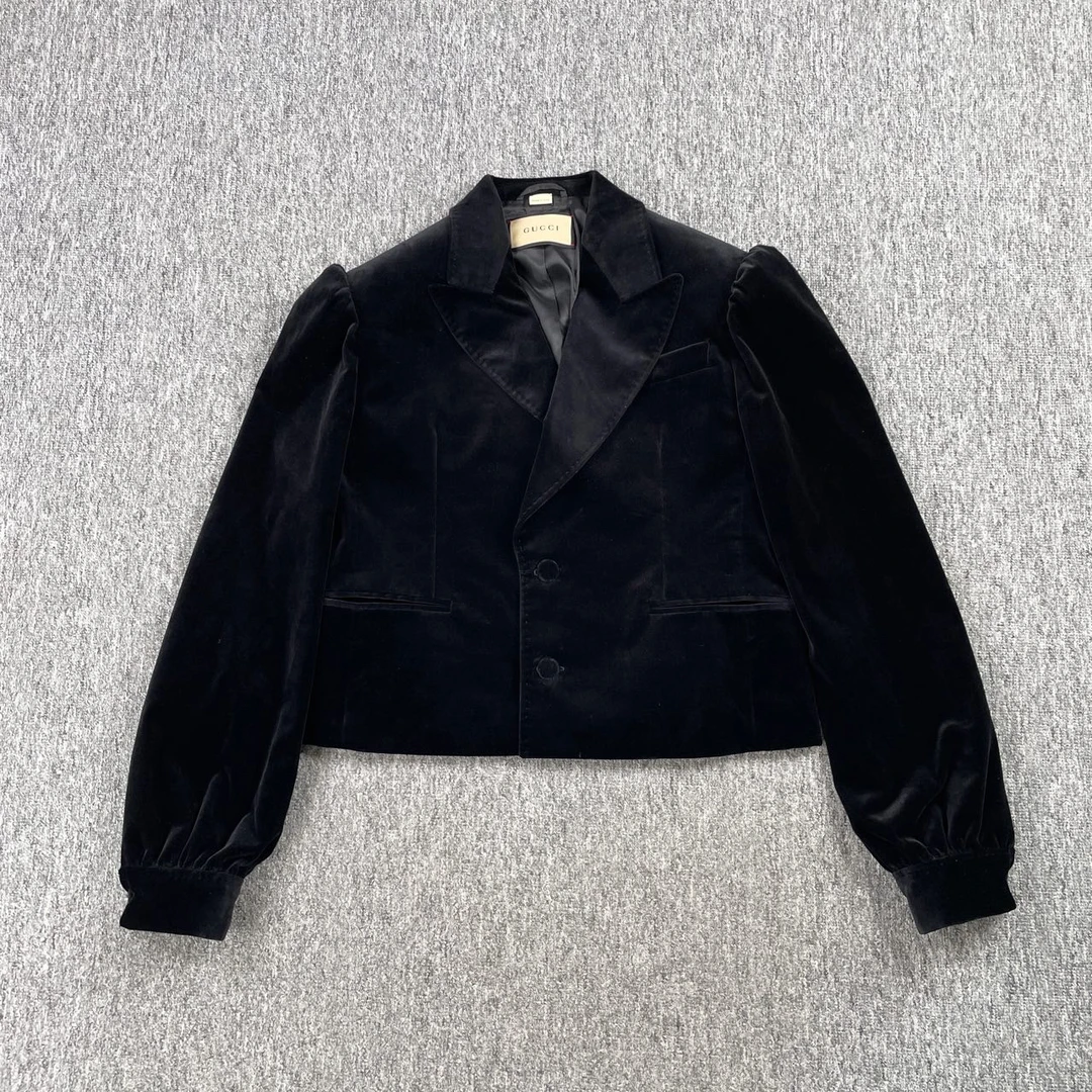 99新 GUCCI/古驰 9475/Gucci黑色丝绒短款夹克外套/48码/99新