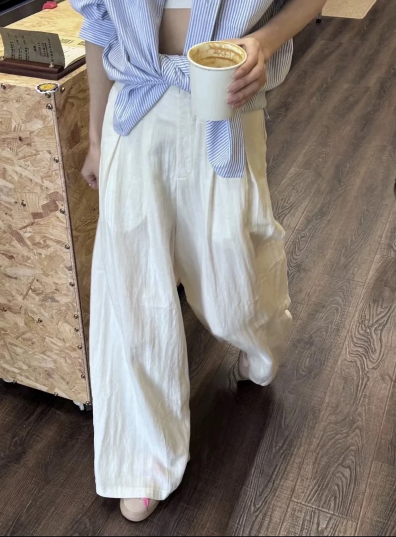 【见素】亚麻阔腿裤宽松慵懒随性中腰拖地裤