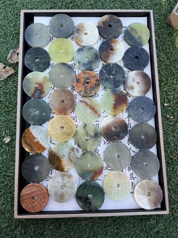 纯天然岫玉山鬼花钱吊坠手把手链