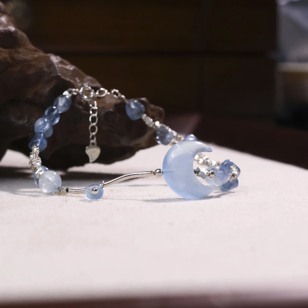 【桃鑫鑫珠宝A15-120】天然海蓝宝月亮手链多样性发货颜色微差