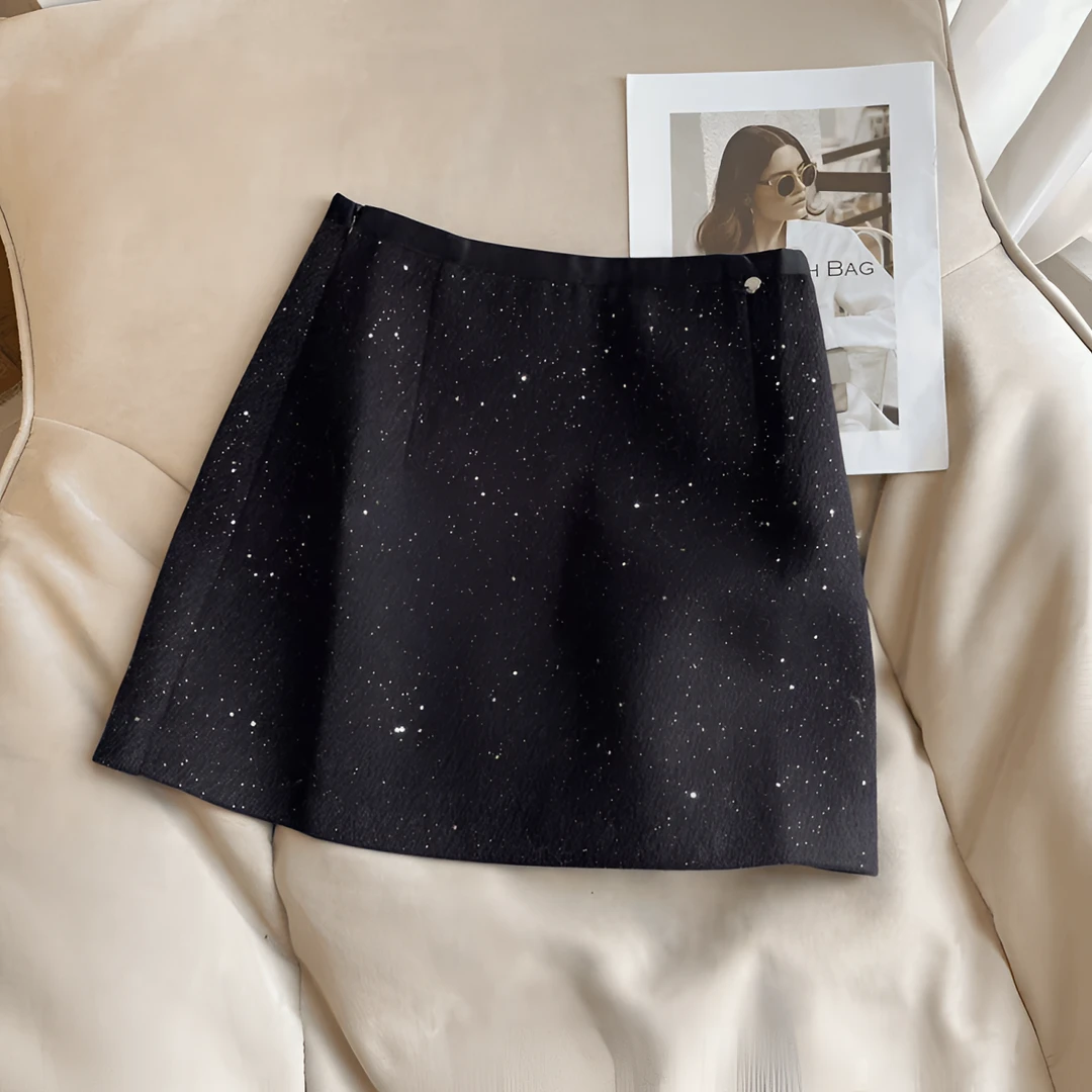 韩系高级感亮片半身裙女秋冬新款纯欲高腰显瘦百搭A字包臀短裙女