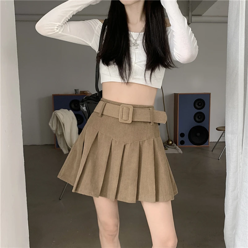 秋冬季韩版2025新款时尚辣妹高腰显瘦短款百搭灯芯绒百褶半身裙女