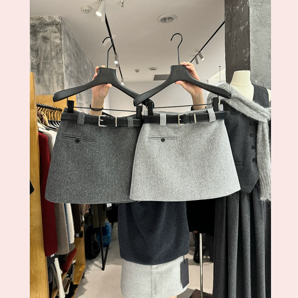灰色毛呢A字半身裙女2025秋冬新款高腰显瘦百搭小个子休闲短裙女