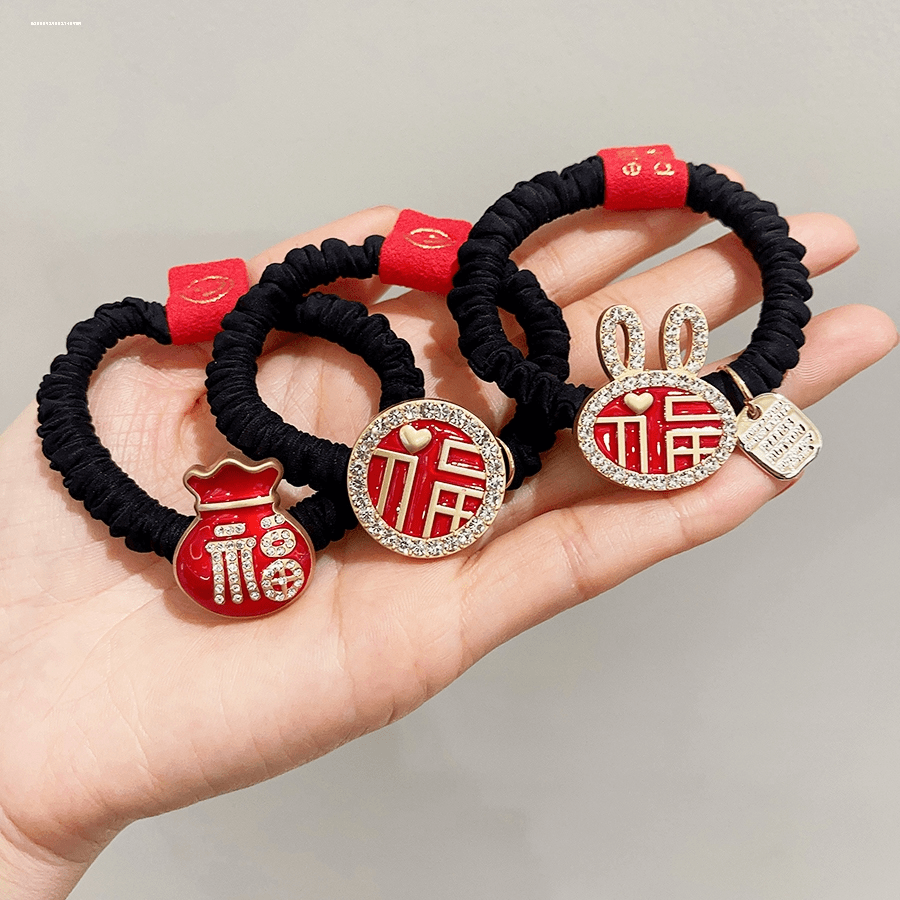 国潮中国风发绳红色网红ins小熊兔子头绳可爱少女皮筋中国红发圈