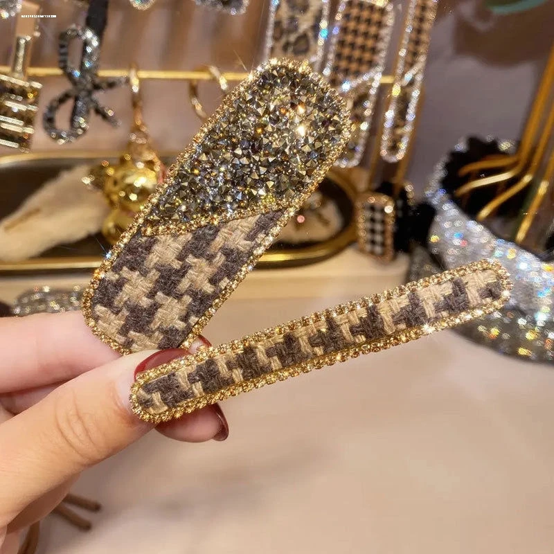 ins质感千鸟格带发夹气质新款显白甜美2024甜妹百搭少女心简约