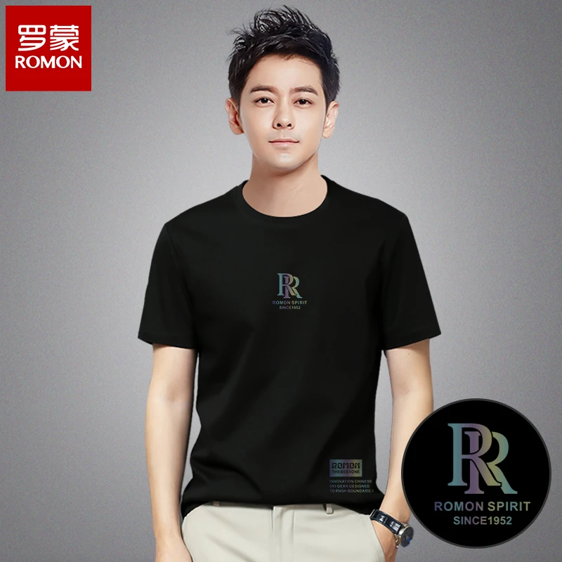 Romon/罗蒙XSX9851男士圆领t恤夏季潮流休闲百搭时尚印花短袖