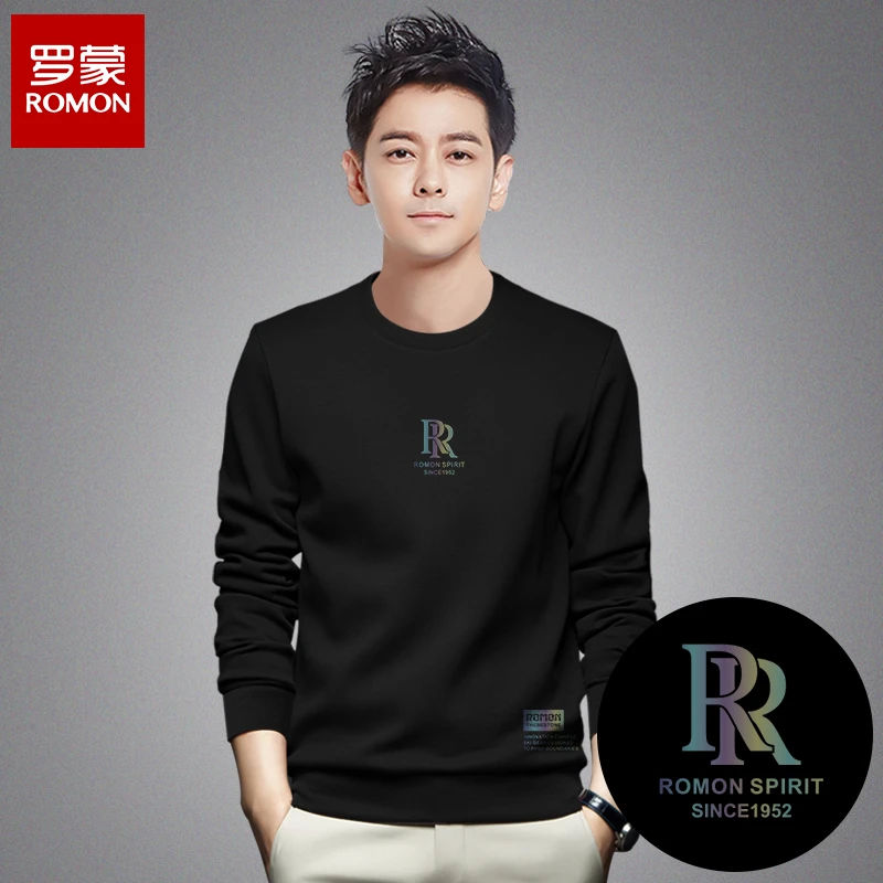 Romon/罗蒙XSX9851#秋冬款男装简约修身休闲时尚套头个性圆领卫衣