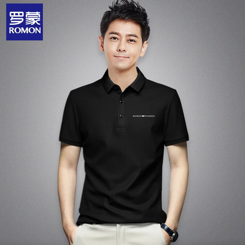 Romon/罗蒙RM2030夏季男翻领短袖纯色时尚商务休闲有型polo衫T恤