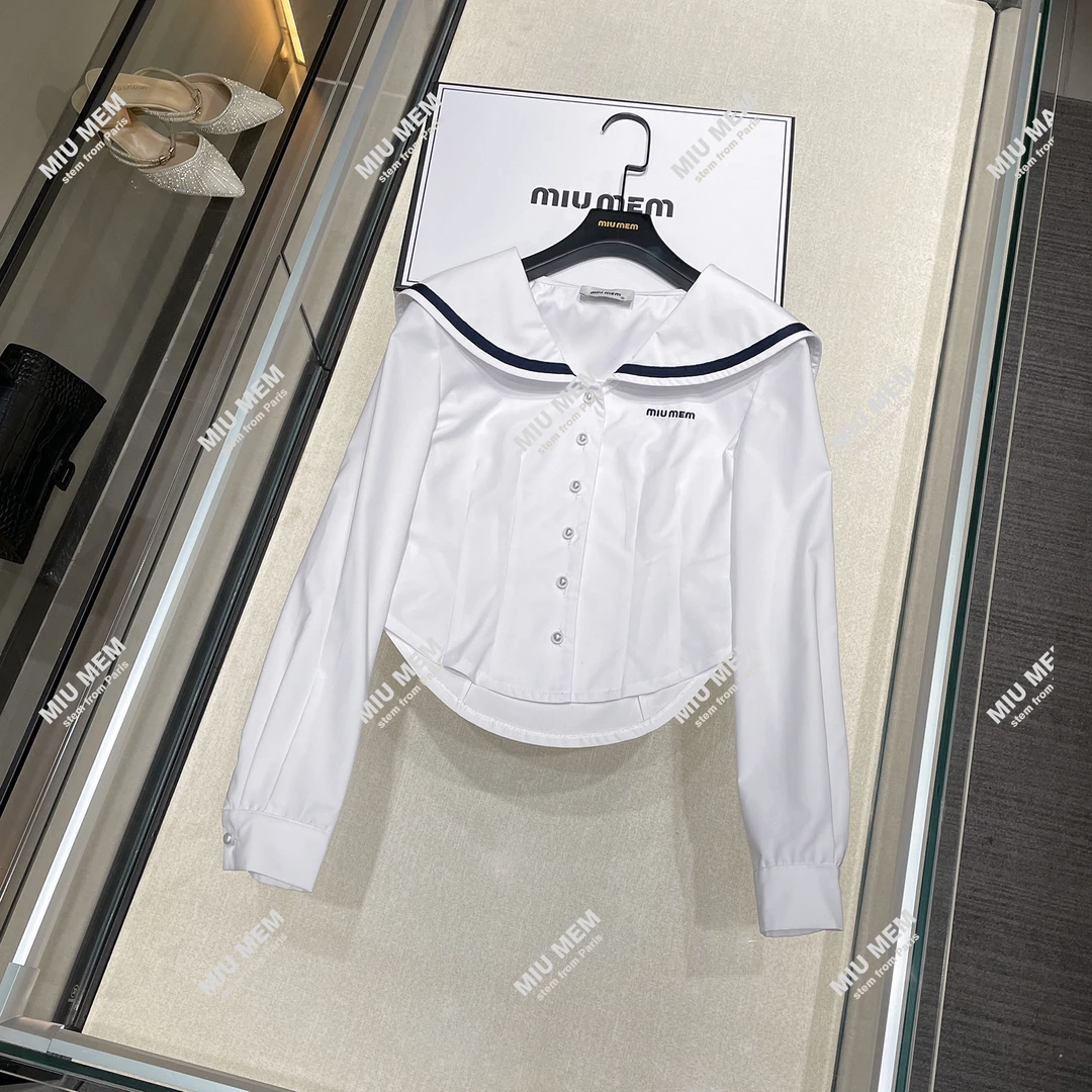 MIUMEM【精致学院风】秋冬翻领休闲百海军领修身搭韩版衬衫DY4797