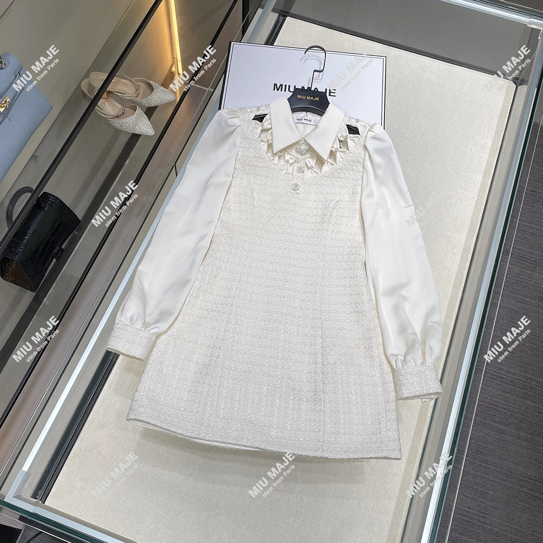 MIUMAJE【宝藏单品】拼接千金风温柔收腰修身长袖连衣裙女DY4651