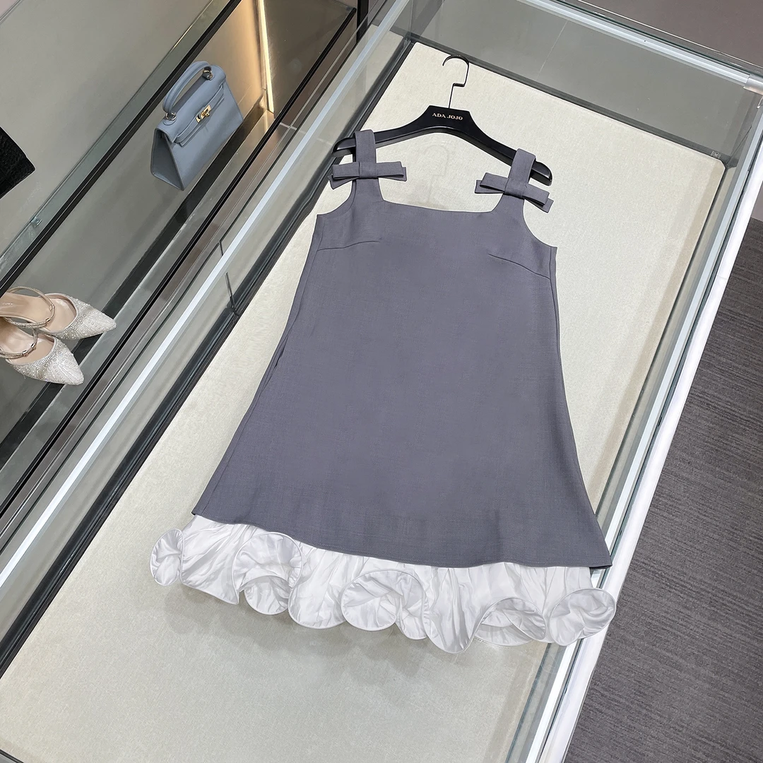 【灰色蝴蝶】夏季休闲气质女士法式女装吊带连衣裙DY4053