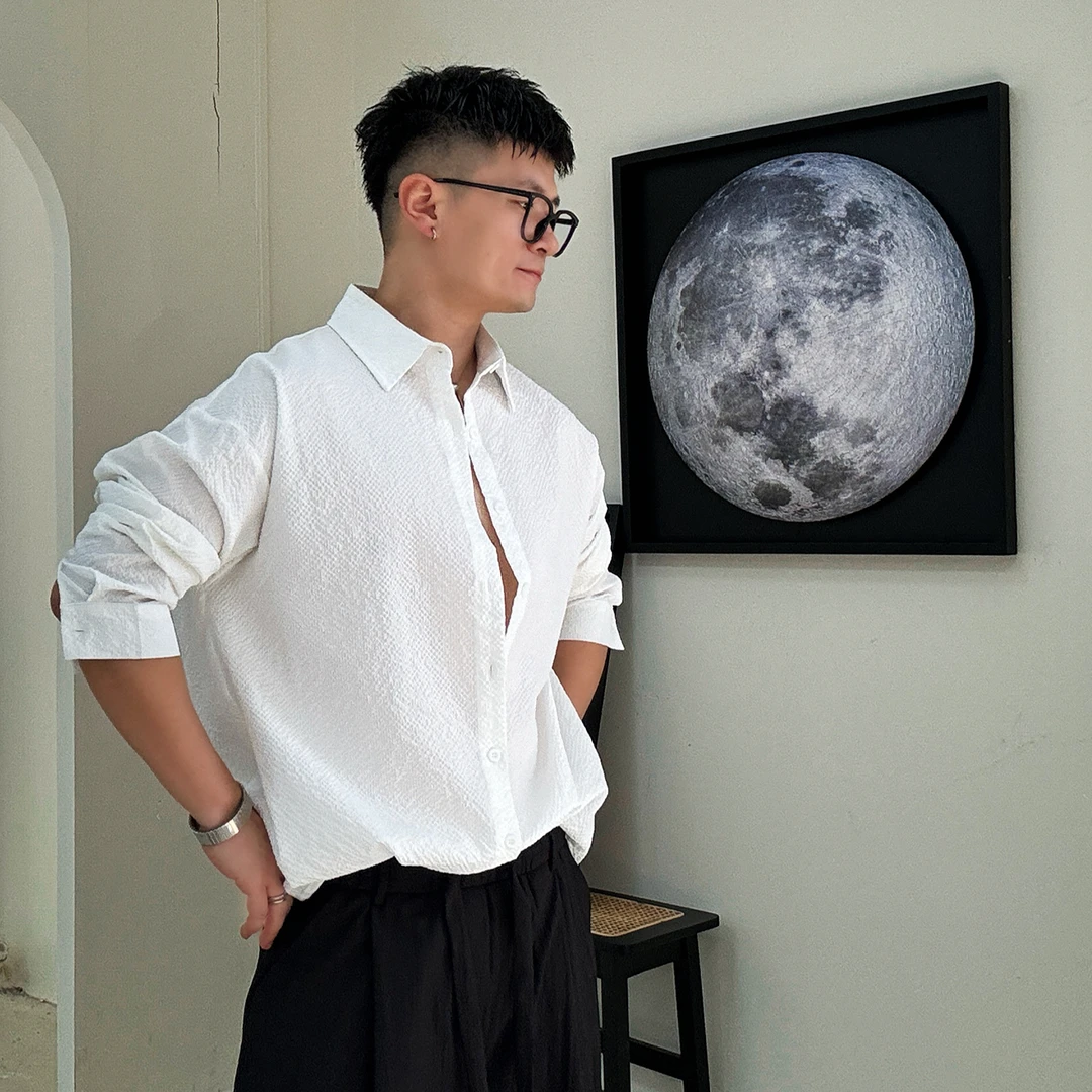 陆星家【泡泡纱】夏季高弹肌理男士长袖外套衬衫高级感男装C40