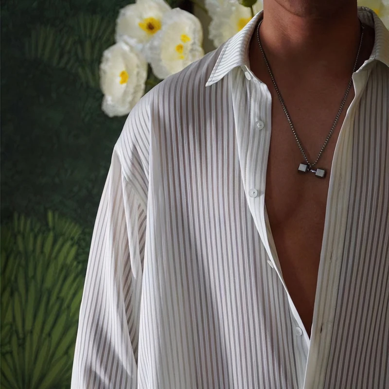 陆星家【光束】夏季爆款垂感抗皱男生高级感宽松长袖衬衫男款C004