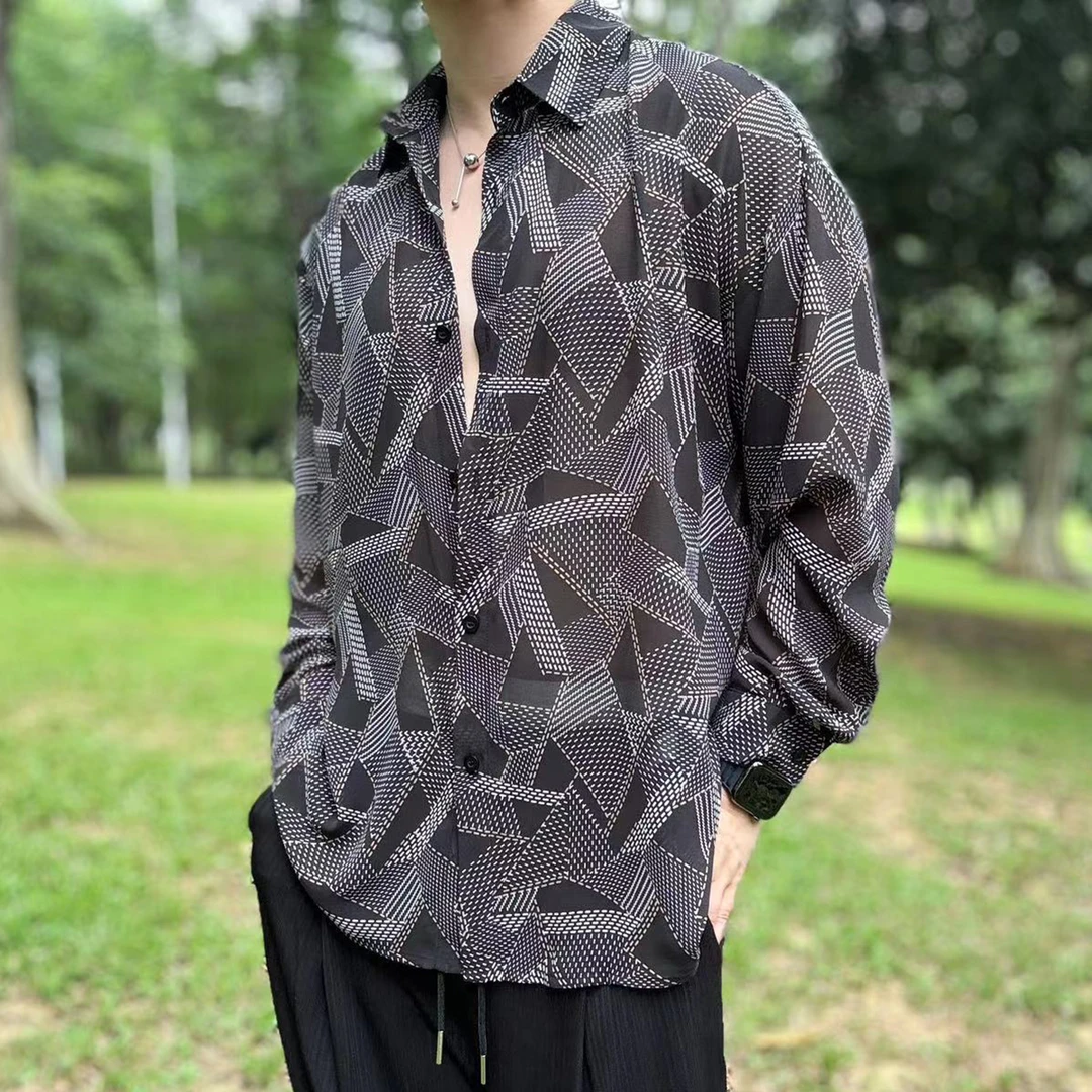 陆星家【碎片】超薄透气清凉夏季男士衬衫复古休闲宽松百搭衬衣C181