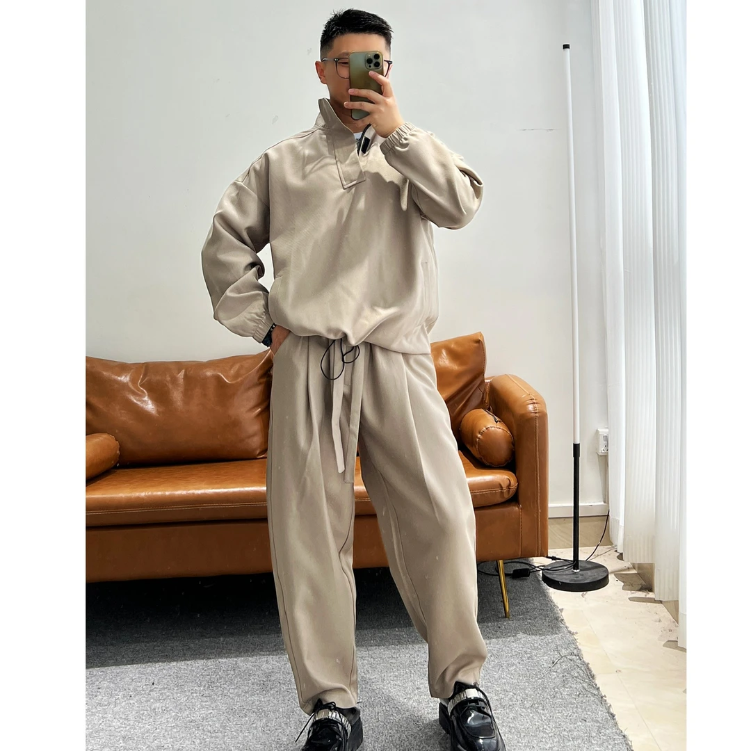 陆星家【立领套装】早秋基础款纯色男士套头卫衣休闲工装拉链W07