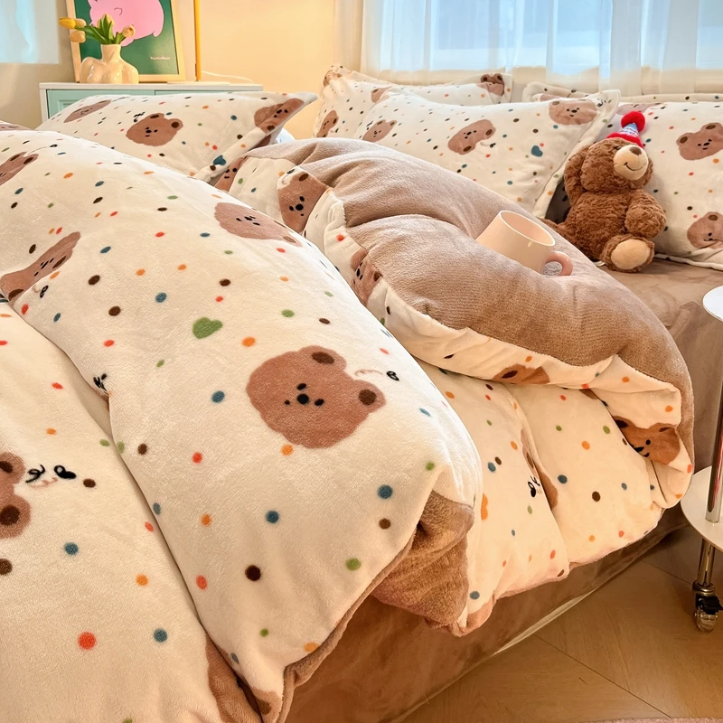 冬季牛奶绒加厚床上四件套床单被套学生宿舍三件套床上用品2024新