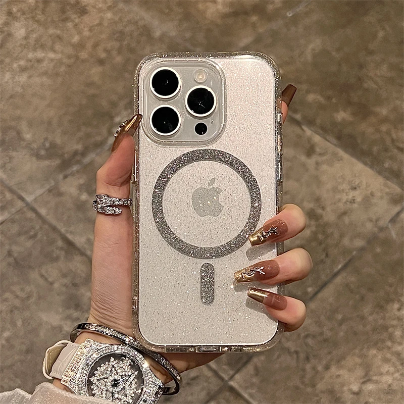 透明磁吸闪粉苹果16promax手机壳新款适用苹果16防摔15全包14女13