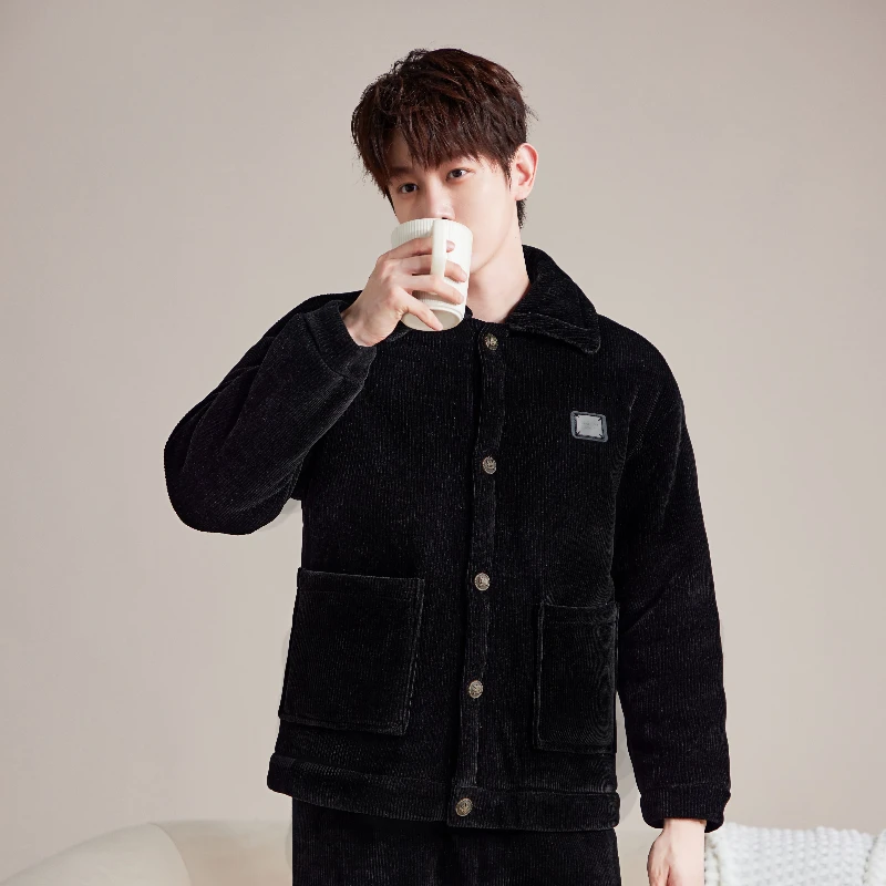 秋冬季高档男士G-5166三层夹棉加厚可外穿家居服保暖休闲黑色