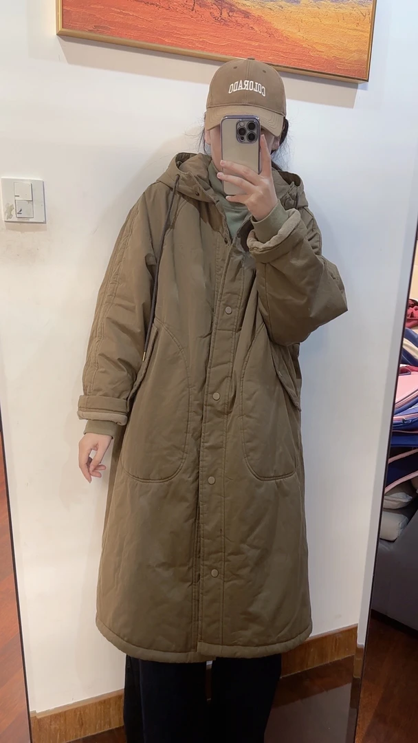 韩系大版宽松百搭加绒加厚加棉显瘦连帽棉衣外套