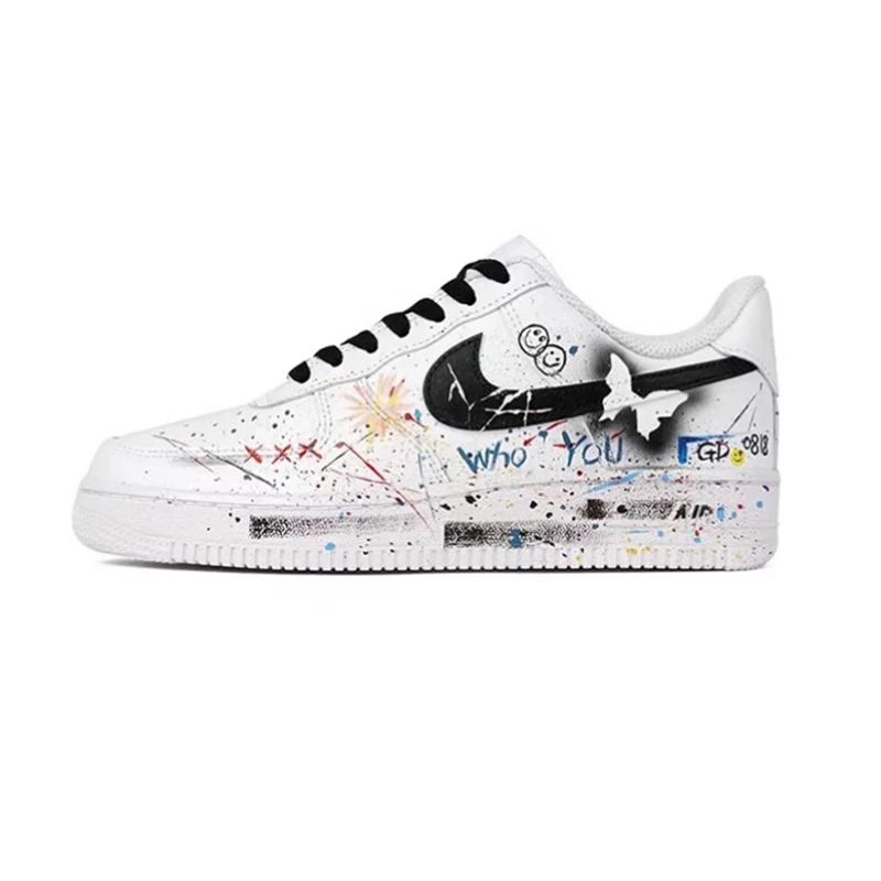 NIKE/耐克球鞋定制AirForce1Low喷漆态度涂鸦童趣蝴蝶街头板鞋