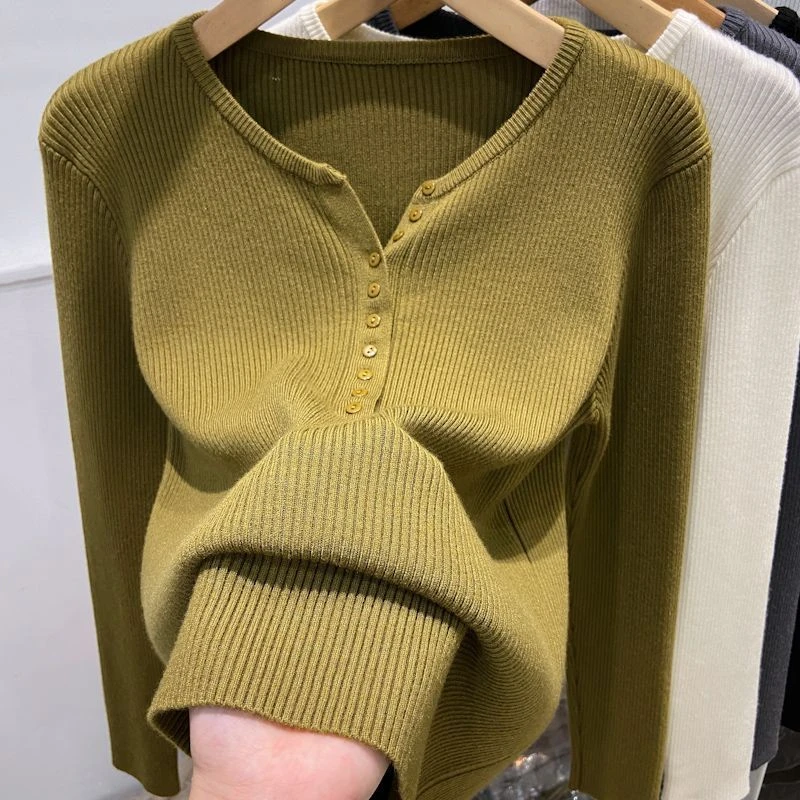 v领毛衣打底衫女早秋2024秋装新款长袖内搭秋季低领修身针织上衣