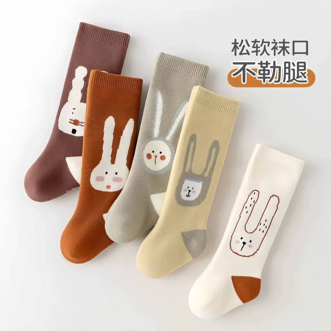 秋冬季可爱兔兔婴儿袜子加厚毛圈袜过膝新生儿保暖袜室内中长筒袜