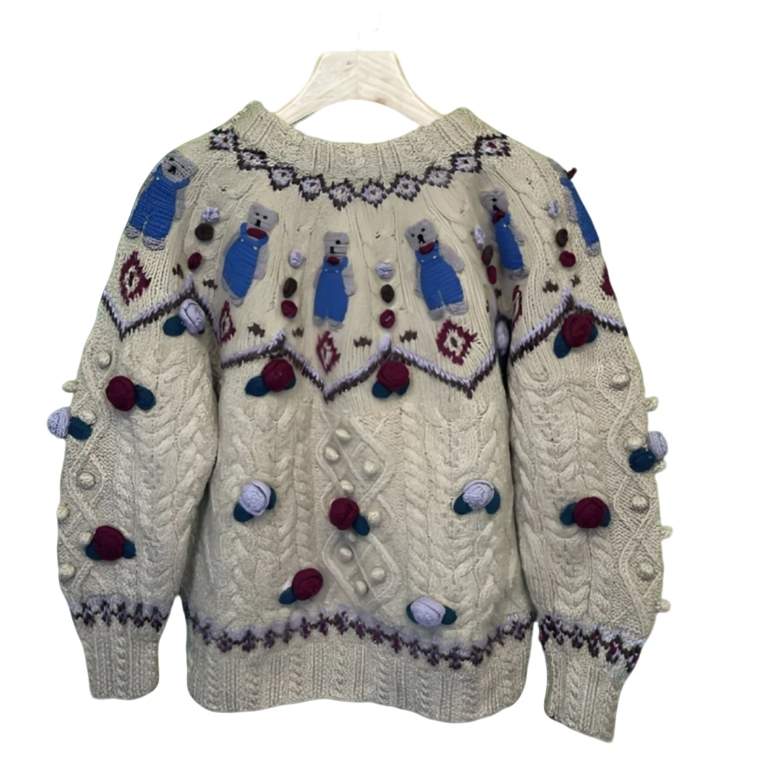 古着vintage秋冬日式洋气复古100%毛精品针织毛衣