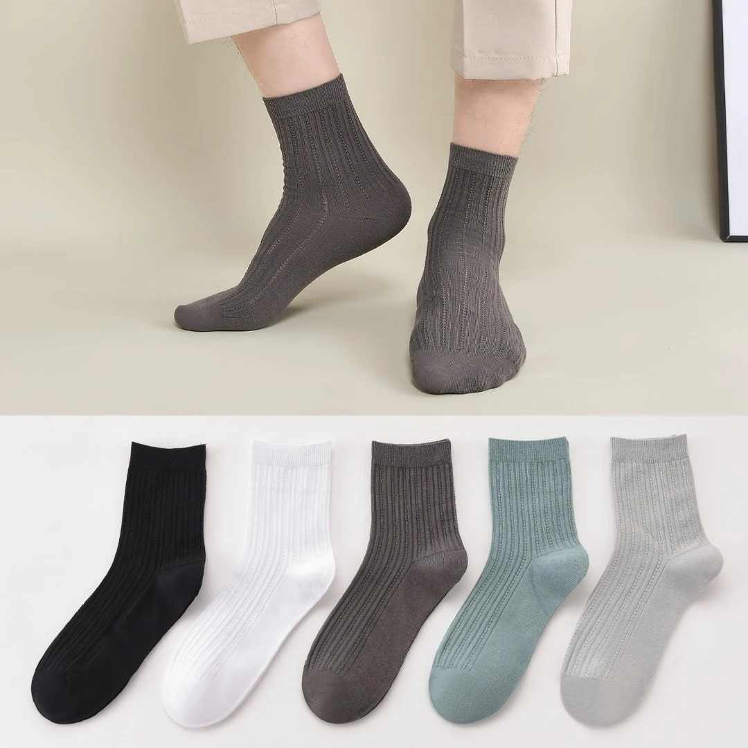 男女士春夏款双针中筒网眼纯色棉袜 简约风透气镂空中网棉袜W-Z6