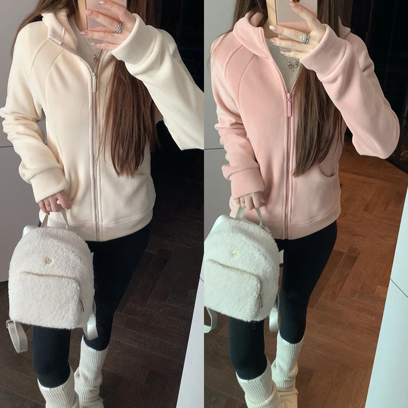 【mimius】七七  lu系～显瘦小蛮腰拉链连帽卫衣 F10127