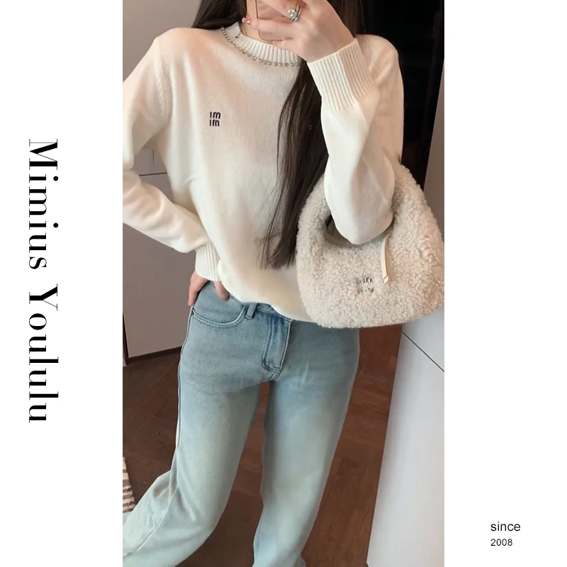 【mimius】七七 miu系带钻全羊毛针织打底衫 WF11025