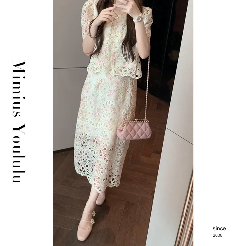 【mimius】沐沐 【蕾丝绮梦】名媛风蕾丝上衣+半裙两件套 F05324