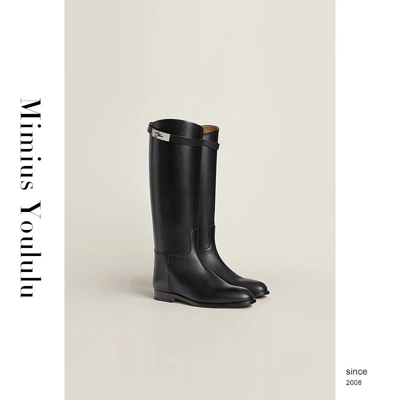 【mimius】喵喵 经典凯莉扣牛皮长靴（跟高2公分）WF08327