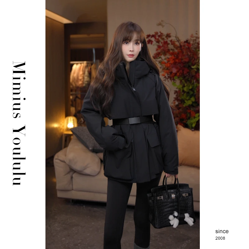 【mimius】七七 黑金高端连帽收腰派克冲锋外套（含腰带）F10246