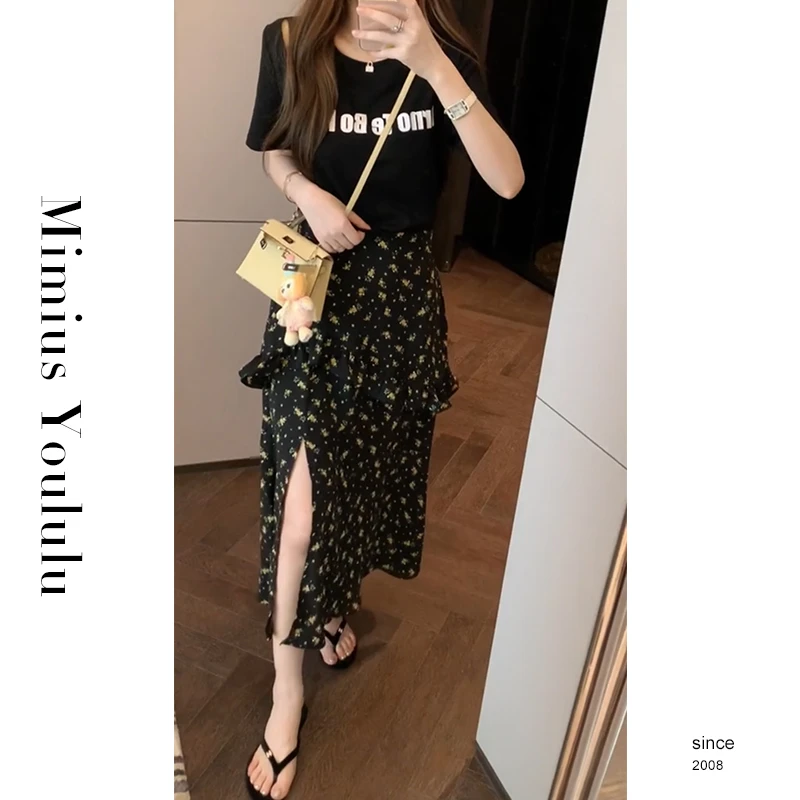 【mimius】&橘子【呢喃寄语】不规则开叉碎花清凉连衣裙F05223