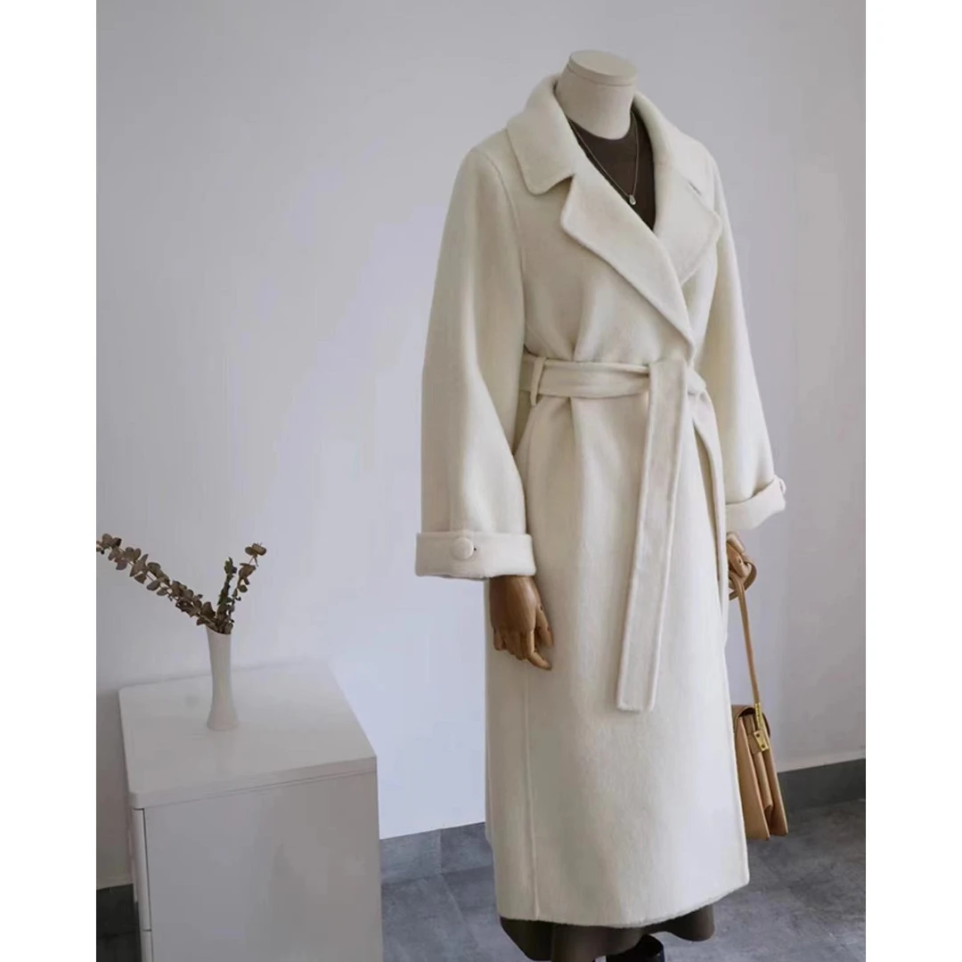 1109秋冬双面羊毛大衣宽松中长款系带显瘦毛呢外套