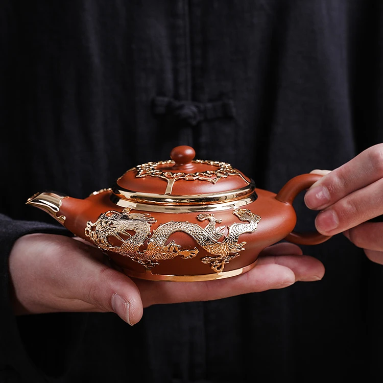 联谊金镶玉汉扁壶陶瓷中式功夫茶具高档手工紫砂泡茶壶伴手礼盒装
