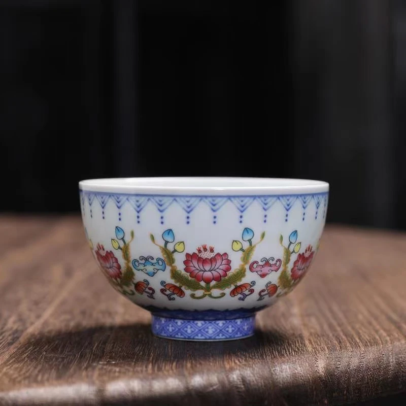 联谊缠枝莲主人杯普洱杯珐琅彩家用陶瓷茶杯中式品茗杯茶器茶具