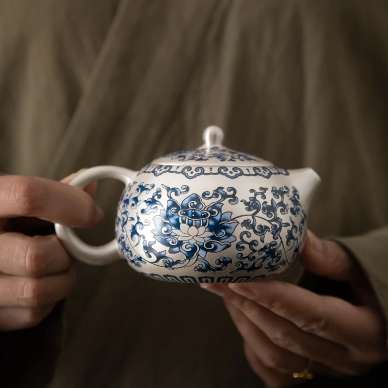 缠枝莲鎏银西施壶陶瓷茶具中式复古家用功夫泡壶精美送礼茶壶盒装