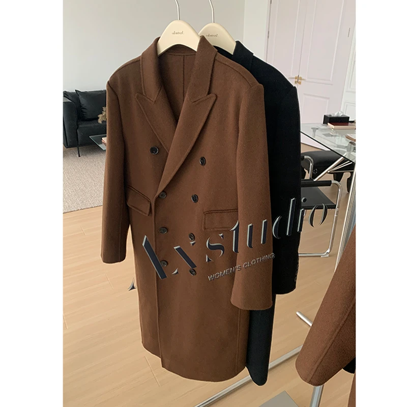 阿昕亮晶晶  返场大衣 100%羊毛双排扣长款毛呢大衣外套AX240699