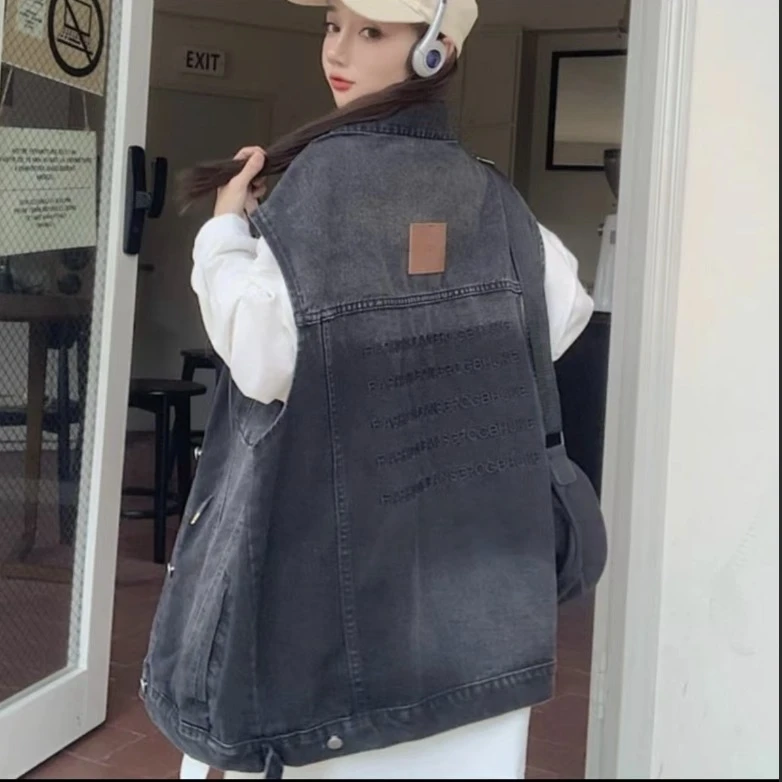 复古无袖牛仔马甲女春秋2025新款宽松中长款显瘦百搭马甲外套