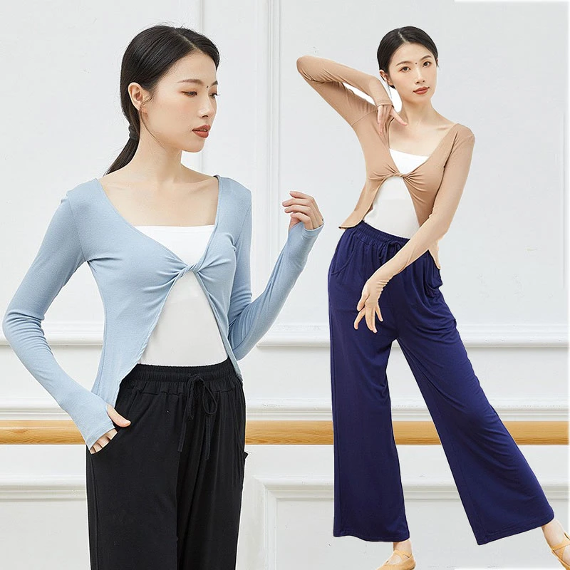 舞蹈服外搭扭结长袖舞蹈服形体舞服艺考训练修身中国民族舞练功服