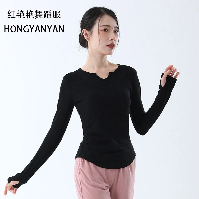 新舞蹈服棉女上衣健身夏季古典舞修身弹力舞服瑜伽跑步薄款练功服