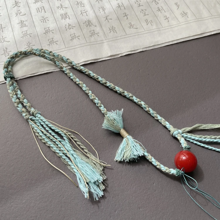 非金属时尚布艺吊坠天珠横穿锁骨绳藏风手搓棉绳手工编织流苏饰品