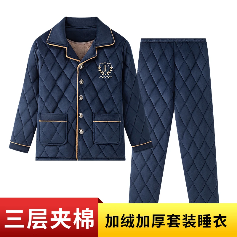 中老年人睡衣男士冬季加绒加厚爸爸棉袄冬天睡衣男冬款加绒加厚