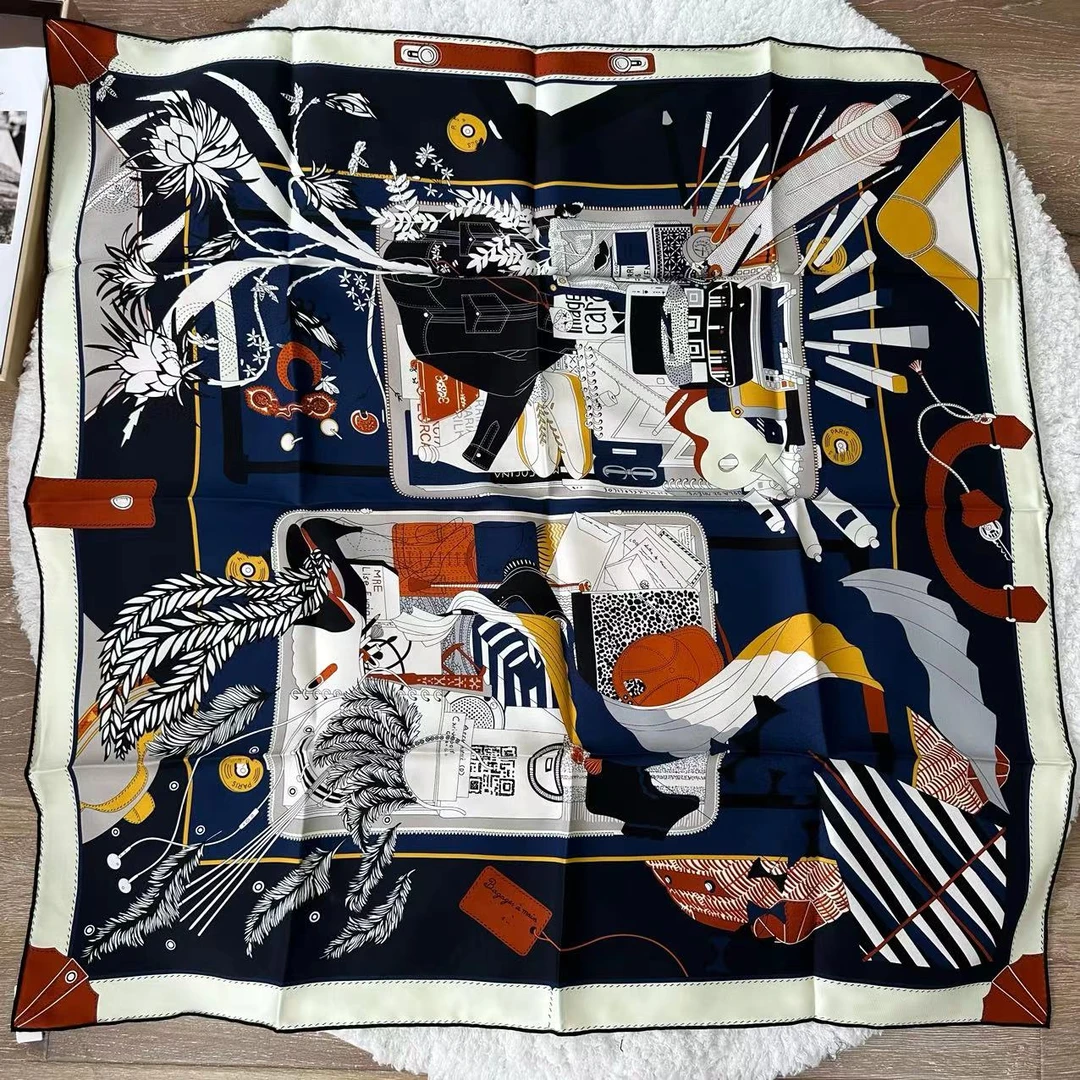 【手提行李】 88*88双面时尚百搭款桑蚕丝丝巾 18姆米斜纹精卷边