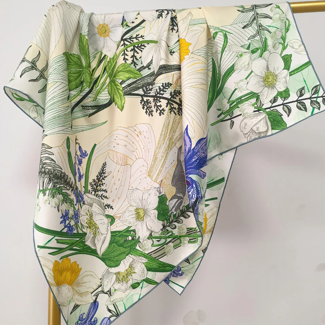 【清新百合】 110双面时尚百搭款桑蚕丝丝巾18姆米斜纹精卷边气质