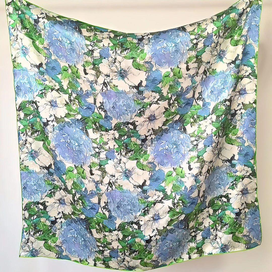 【山茶花】108CM*108CM桑蚕丝提花面料印花丝巾 春秋时尚油画风