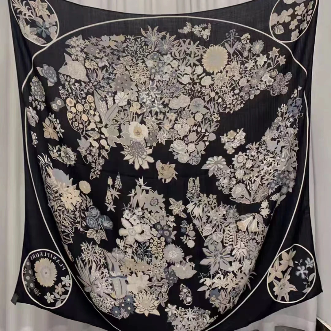 【花卉地图】130*130高端围巾 秋冬保䁔时尚气质百搭办公室披肩